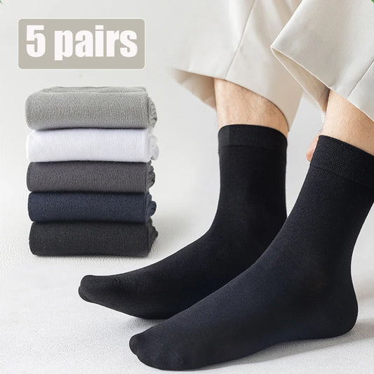Mens Classic Trendy Socks 5 Pairs Soft Breathable Mid-Tube Crew Sock Casual Comfortable High Quality