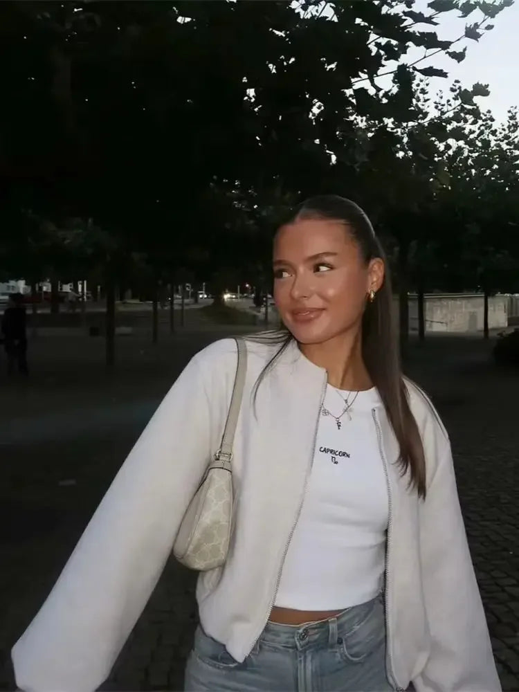 Women’s Retro Bomber Jacket – Soft Zipper Coat (Autumn/Winter)