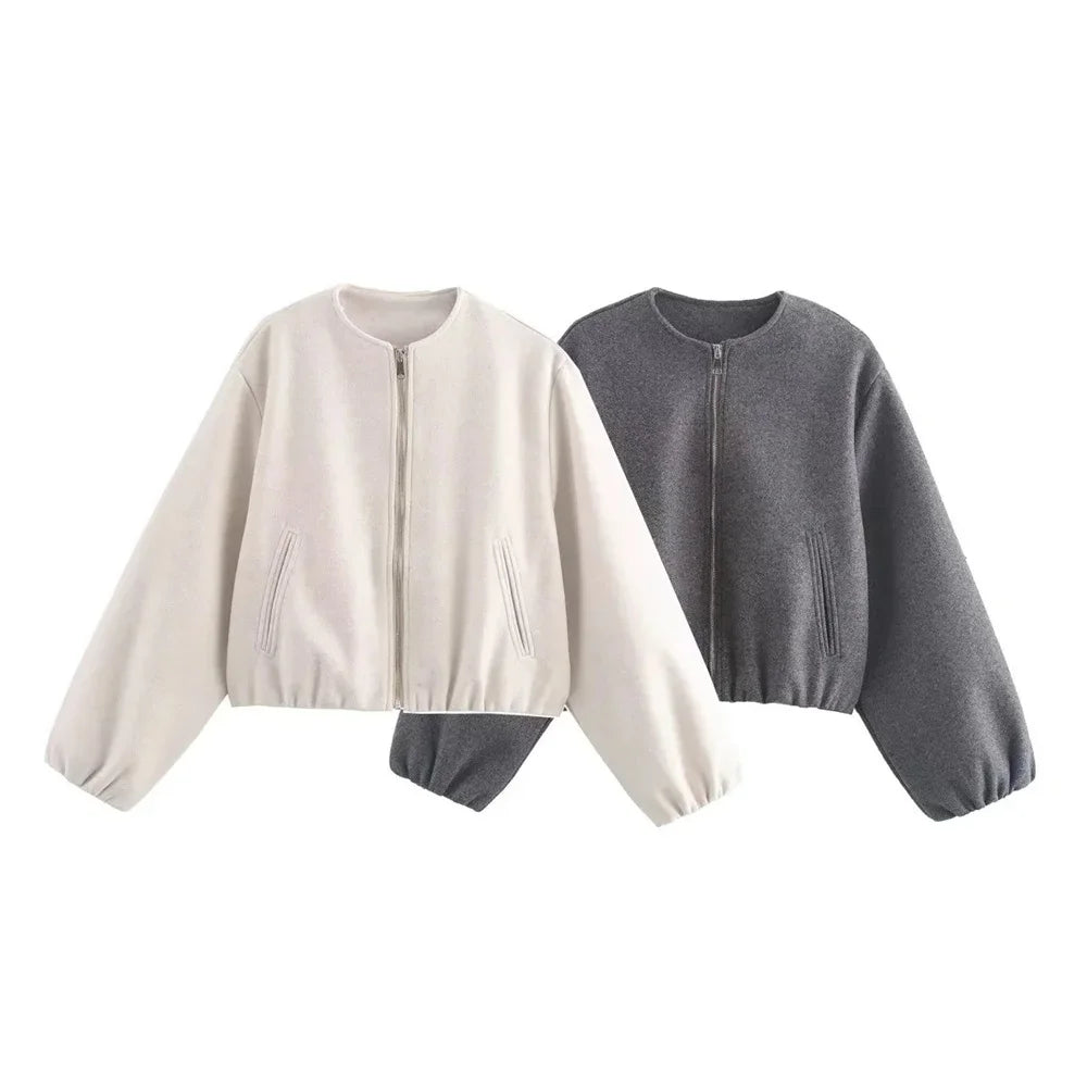 Women’s Retro Bomber Jacket – Soft Zipper Coat (Autumn/Winter)