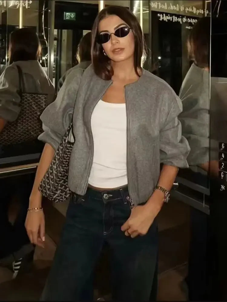 Women’s Retro Bomber Jacket – Soft Zipper Coat (Autumn/Winter)