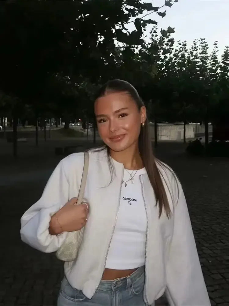 Women’s Retro Bomber Jacket – Soft Zipper Coat (Autumn/Winter)