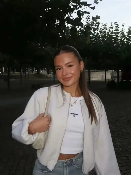 Women’s Retro Bomber Jacket – Soft Zipper Coat (Autumn/Winter)